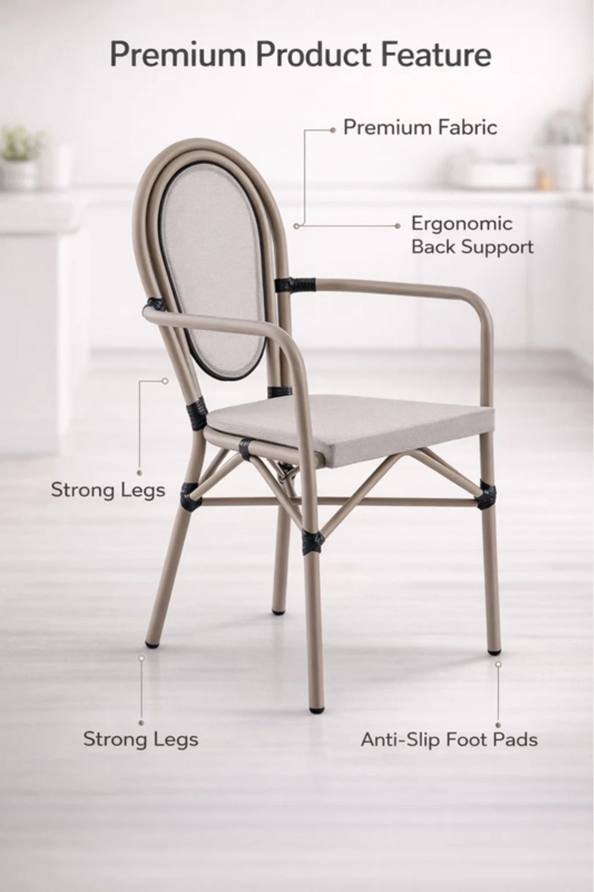 Modern L.BEIGE Outdoor Rattan Armchair with Woven Seat & Metal Frame