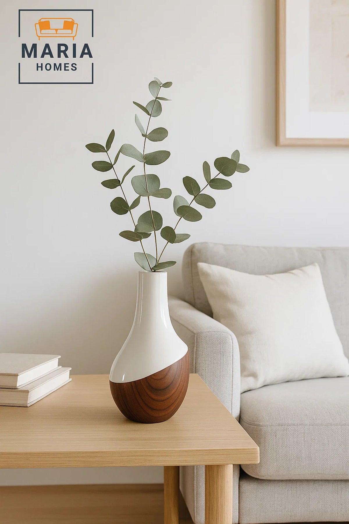 Modern Decorative Vase √ê Ceramic Flower Vase √ê Wood-Effect Home Decor Accessory