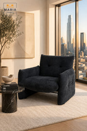 Modern Dark Blue Accent Chair Upholstered Lounge Armchair Comfortable Living Room Furniture