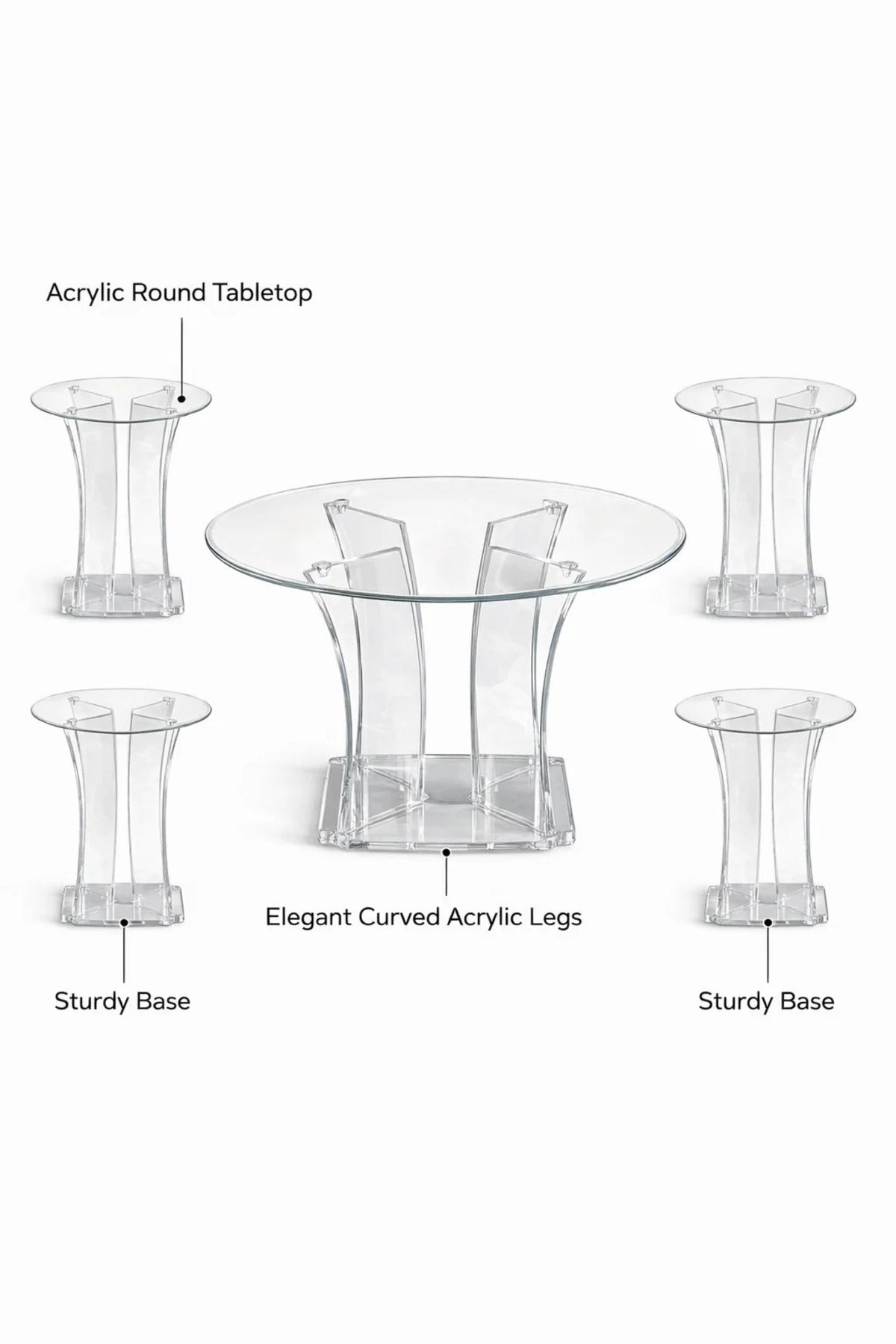 Elegant 5-Piece Glass Coffee Table Set with Clear Acrylic Base √ê Modern Design for Living Room