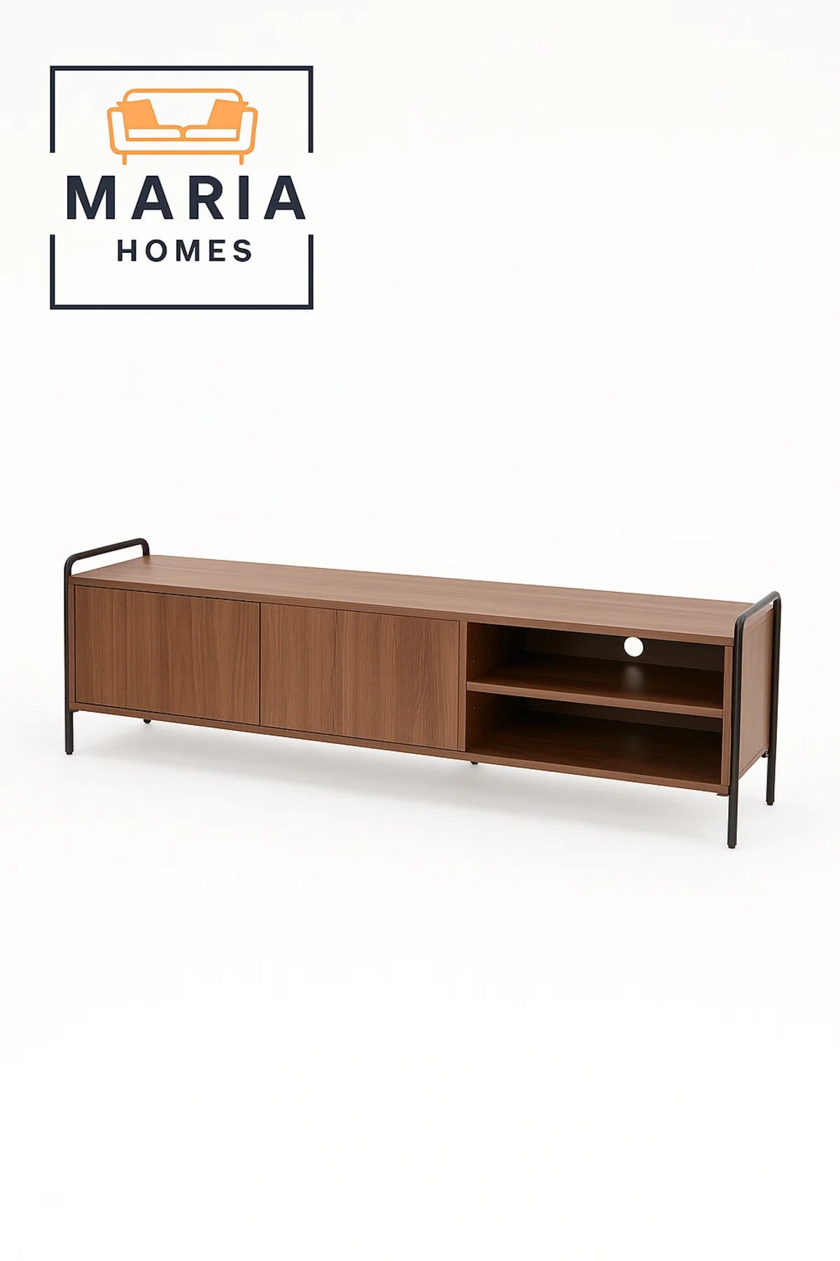 Wooden TV Console with Metal Frame and Open Storage Shelves-size 160cm
