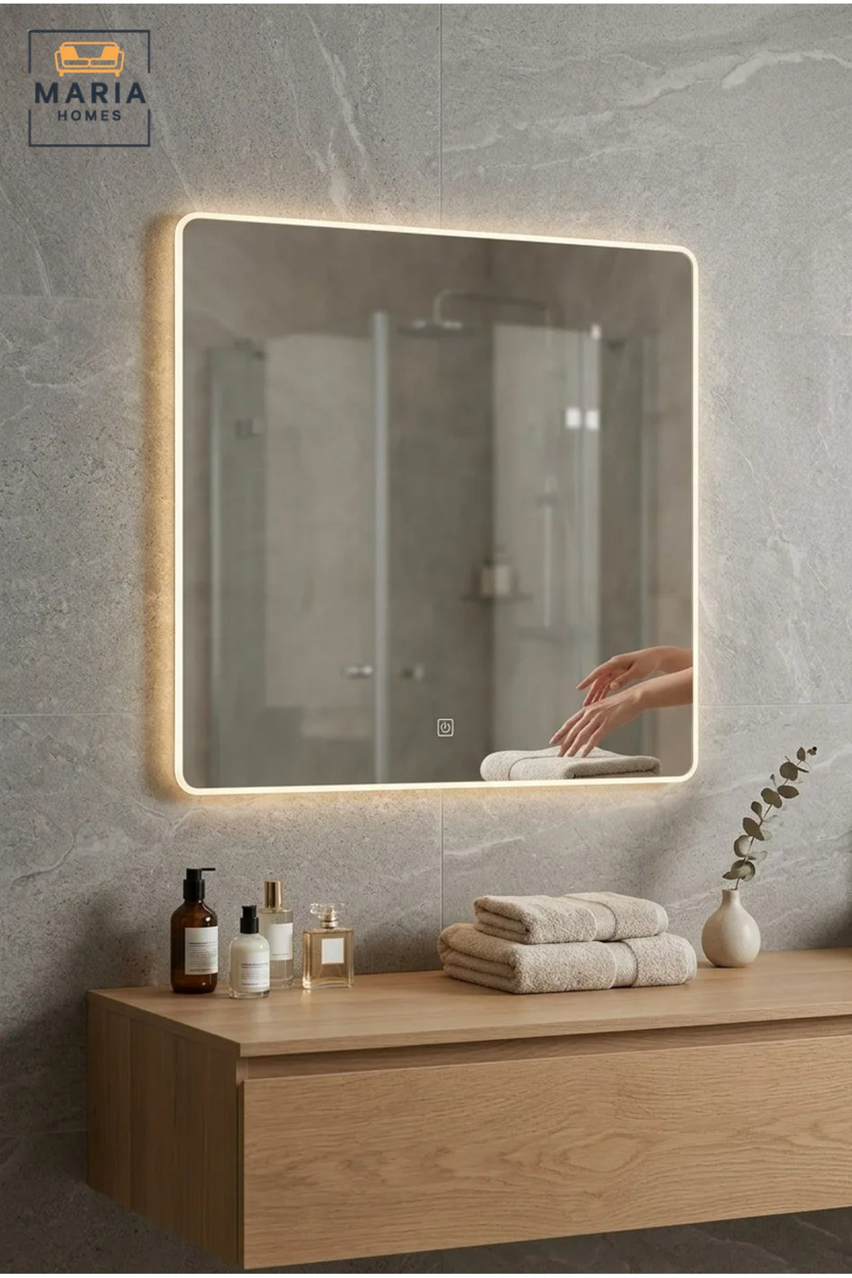Modern Rectangular LED Wall Mirror with Touch Sensor, Backlit Frameless Vanity Mirror for Bathroom, Bedroom, Dressing Room and Hotel