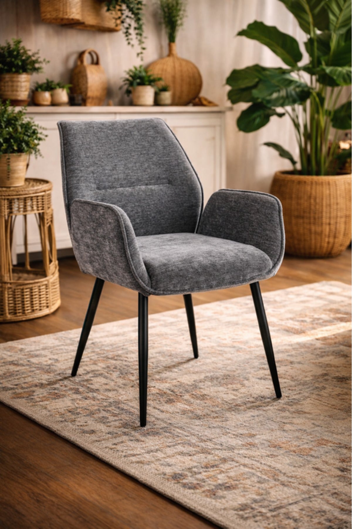 Dark Grey Armchair with Black Metal Legs, 91x47x49 CM dark grey armchair Dining Room