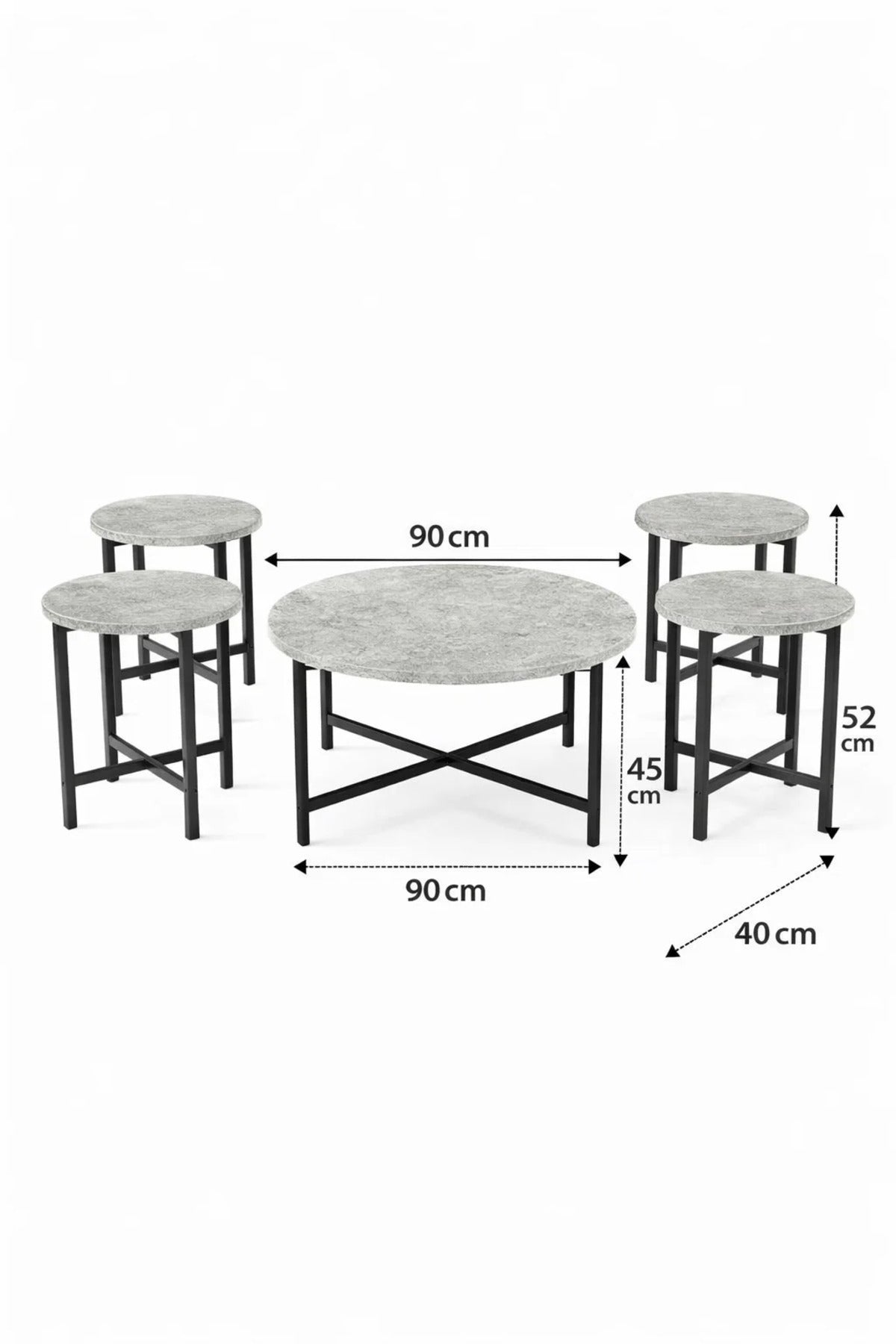 Grey Round Coffee Table Set of 5 Metal Legs Modern Nesting Center Tables for Living Room Interior