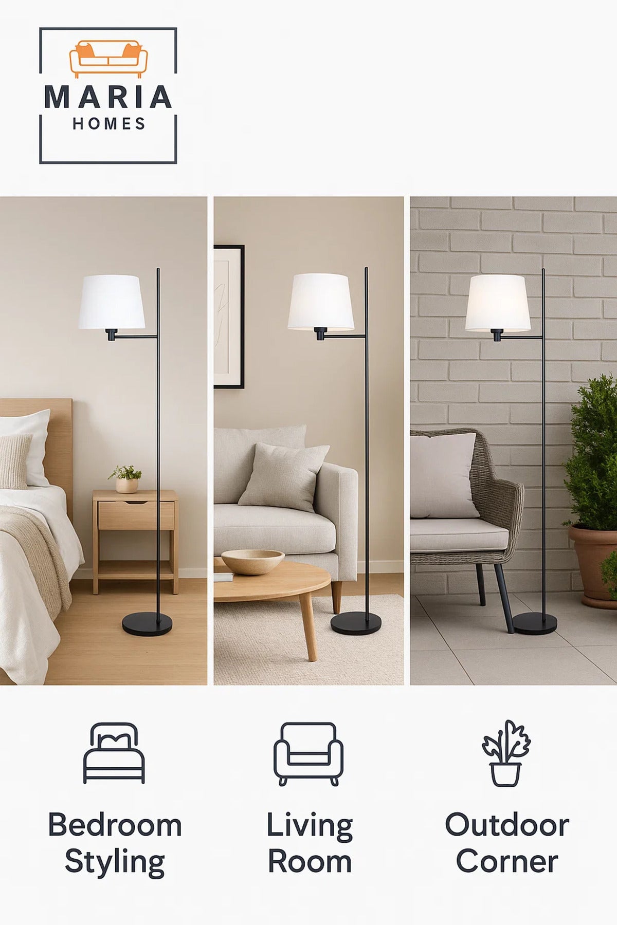 Tall Floor Lamp with Gold Stand and Linen Shade