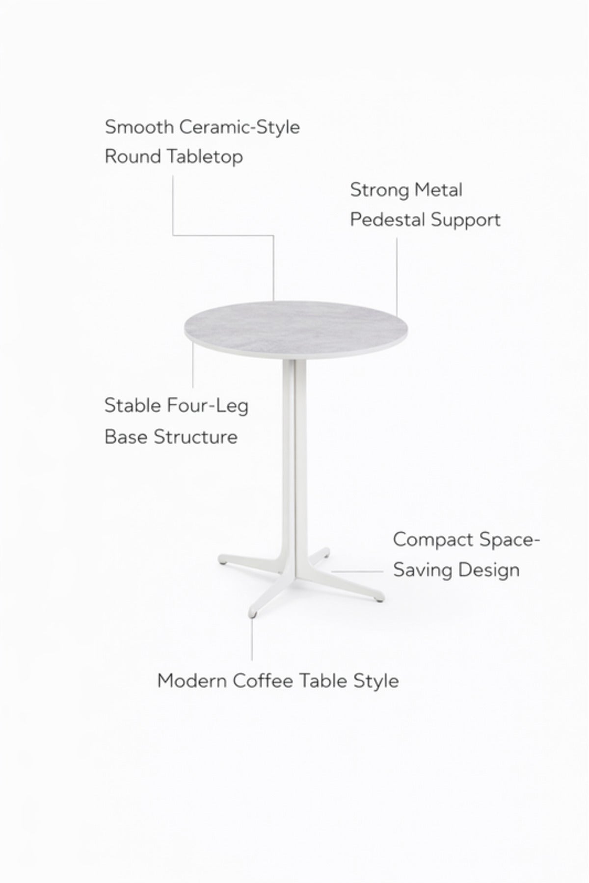 Round Light Grey Ceramic Side Table with Metal Base 45_45_55 cm Modern Accent round