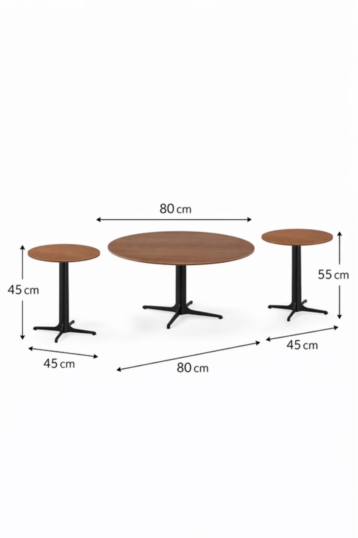 Light Brown Ceramic Coffee Table Set 1+2 with Metal Base 80_80_48 cm 45_45_55 Side