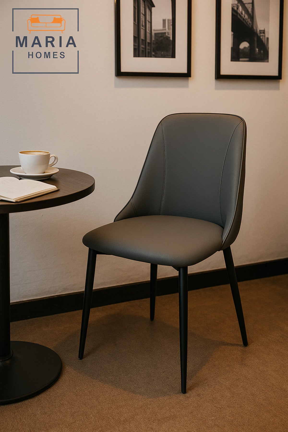 Elegant Grey Upholstered Dining Chair Ð Padded Faux Leather Seat With Black Legs For Home & Office