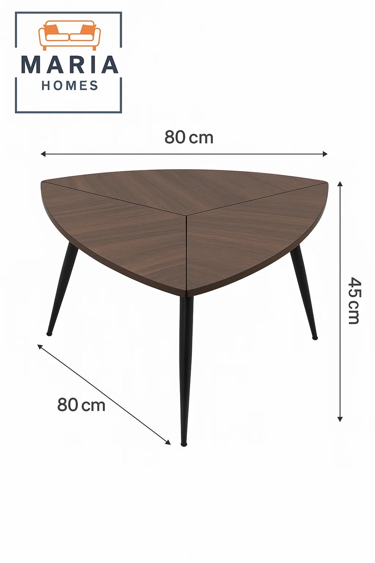 Tri-fold dark walnut accent table with sleek black legs