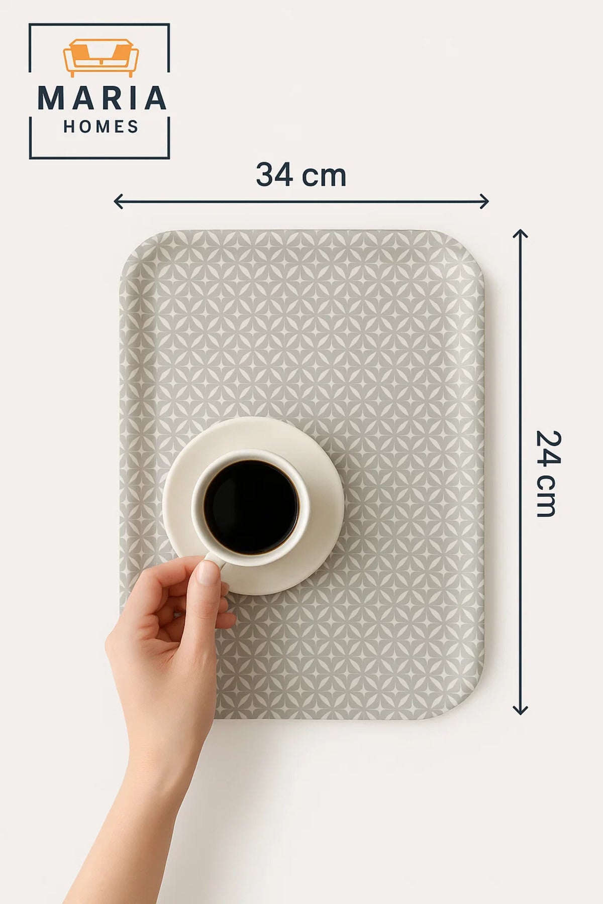 Rectangular Plastic Serving Tray with Geometric Star Pattern Ð Light Grey