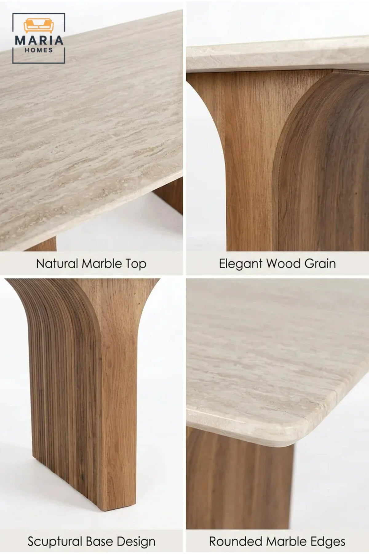 Modern Rectangular Dining Table with Wooden Top and Curved Wooden Pedestal Legs, Contemporary Table