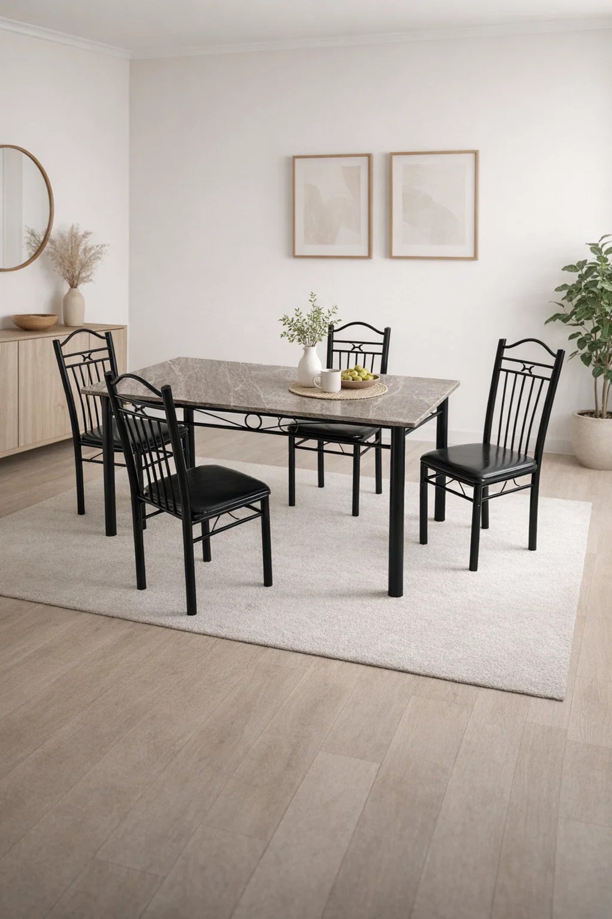 Modern Marble Dining Table Set with Cushioned Chairs 1+4 Seating for Contemporary Spaces