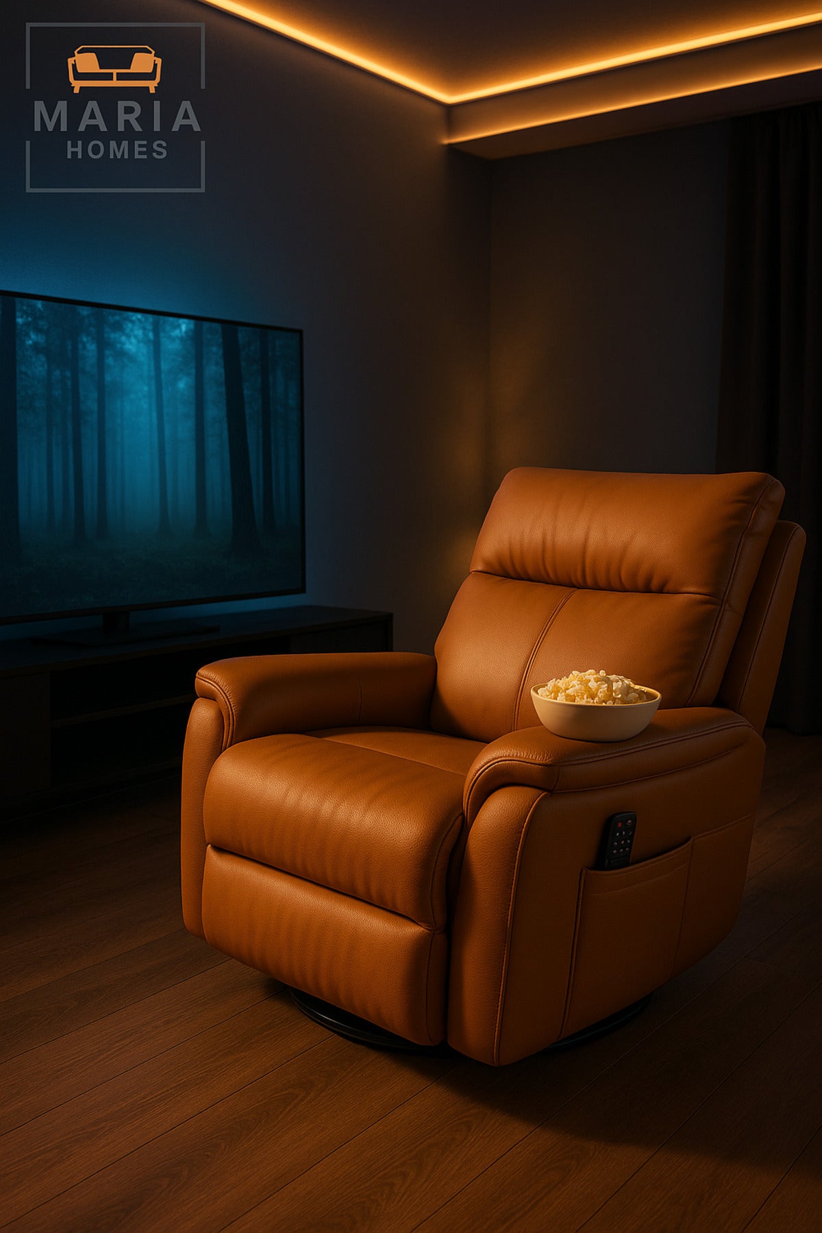 Coffee Brown Recliner Chair Ð Swivel, Adjustable Footrest & Side Storage Pockets