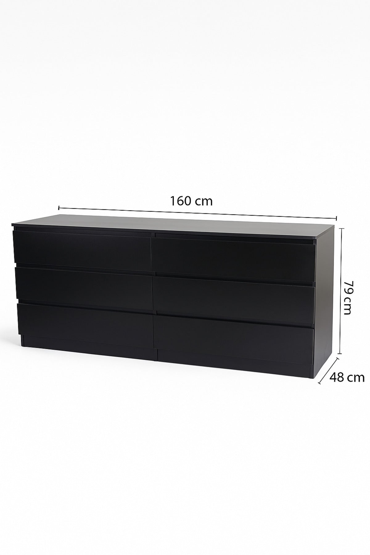 Black Wooden Drawer Cabinet 160_48_79 cm Ð Modern 6-Drawer Dresser for Bedroom, Living Room & Office