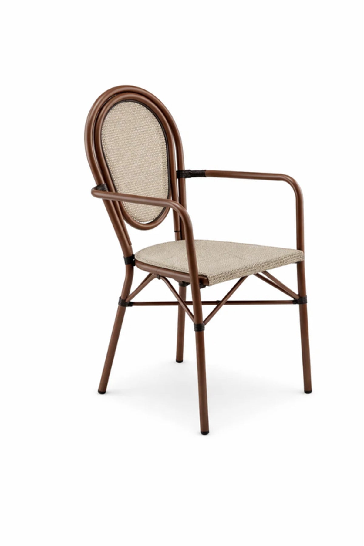 Modern BEIGE&COFFEE Outdoor Rattan Armchair with Woven Seat & Metal Frame