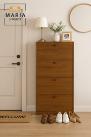 Modern Wooden Shoe Cabinet Ð 4 Flip Drawers Space Saving Shoe Rack Organizer 62_25_158 cm Brown