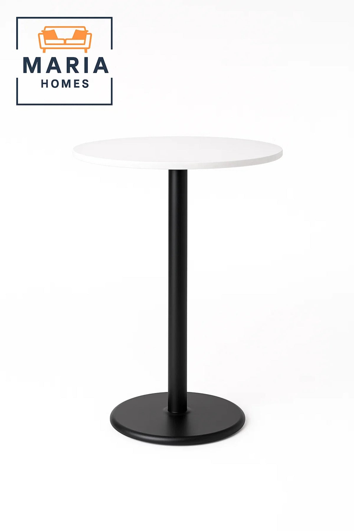 Round White CafŽ Table with Black Pedestal Base-size 70cm