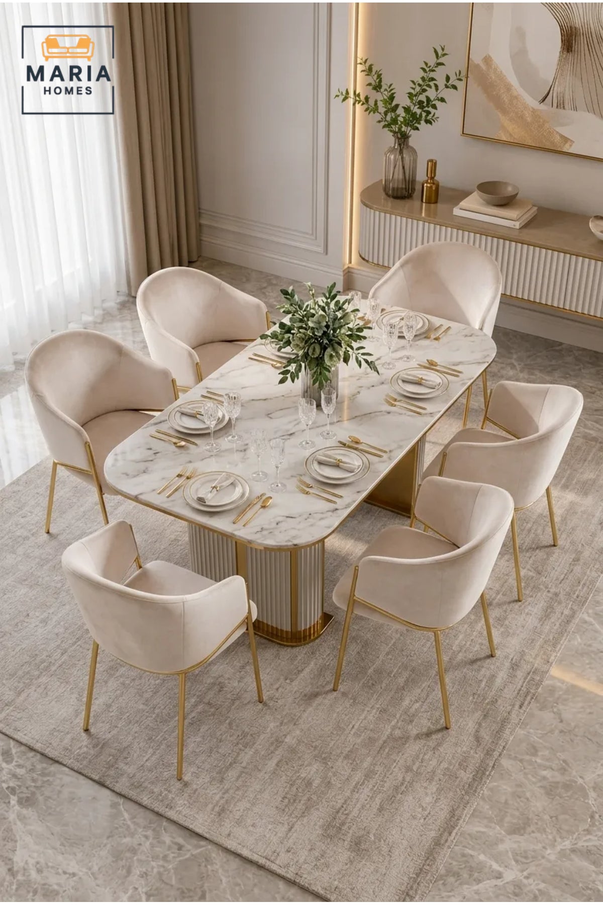 Cream Velvet Dining Chair with Gold Metal Legs √ê Modern Upholstered Accent Chair for Dining Room, Living Room, Bedroom & Lounge