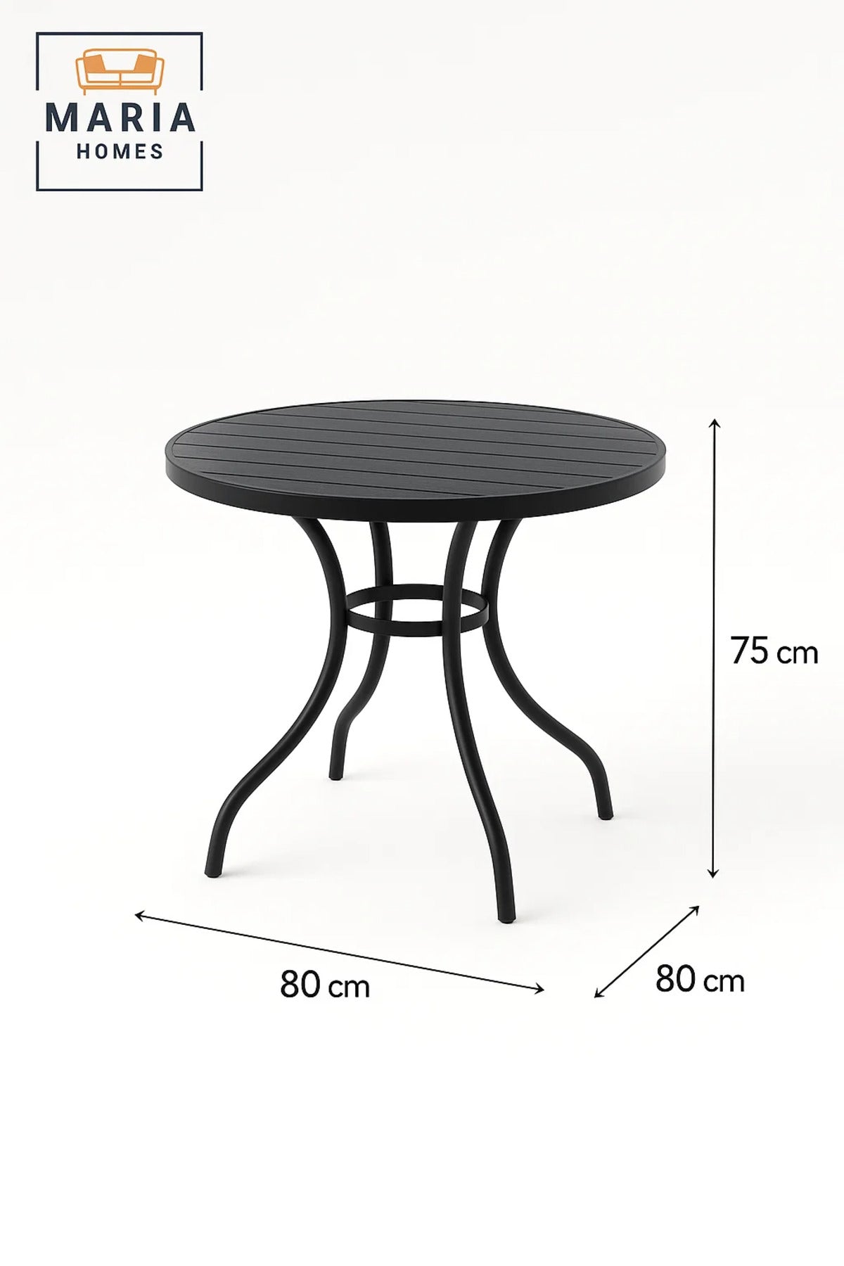 Modern Black Round Cafe Table 80x80x75 cm Outdoor and Indoor Metal Dining Table