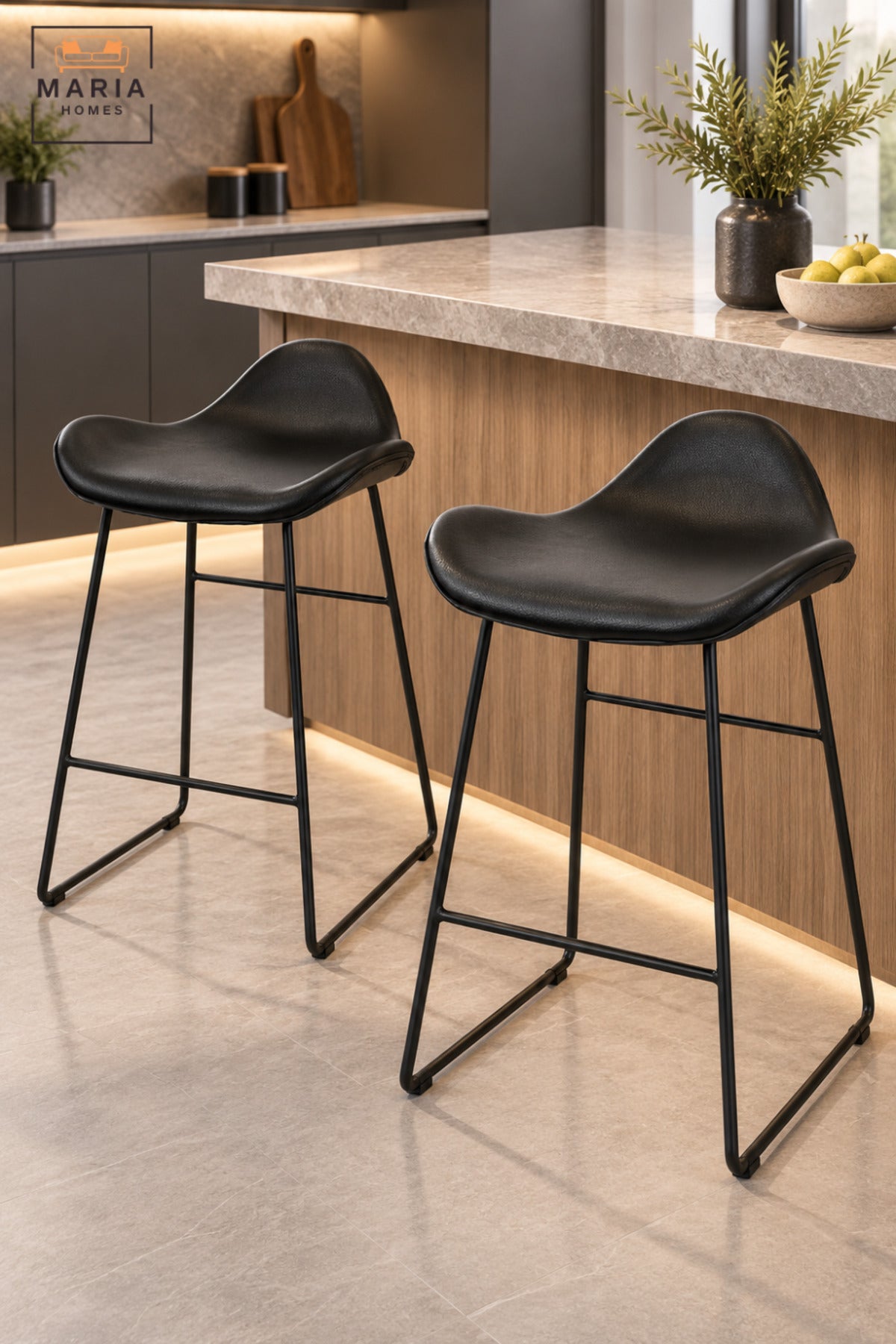 Black Bar Chair | Modern High Bar Chair with Curved Padded Seat, Low Back Support & Slim Frame for Kitchen Counter, Café and Home Bar 60x47x45cm