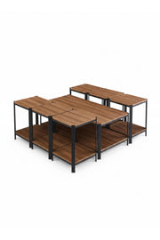 Modern Brown Coffee Table Set with 6 Side Tables and Storage Shelves modern brown