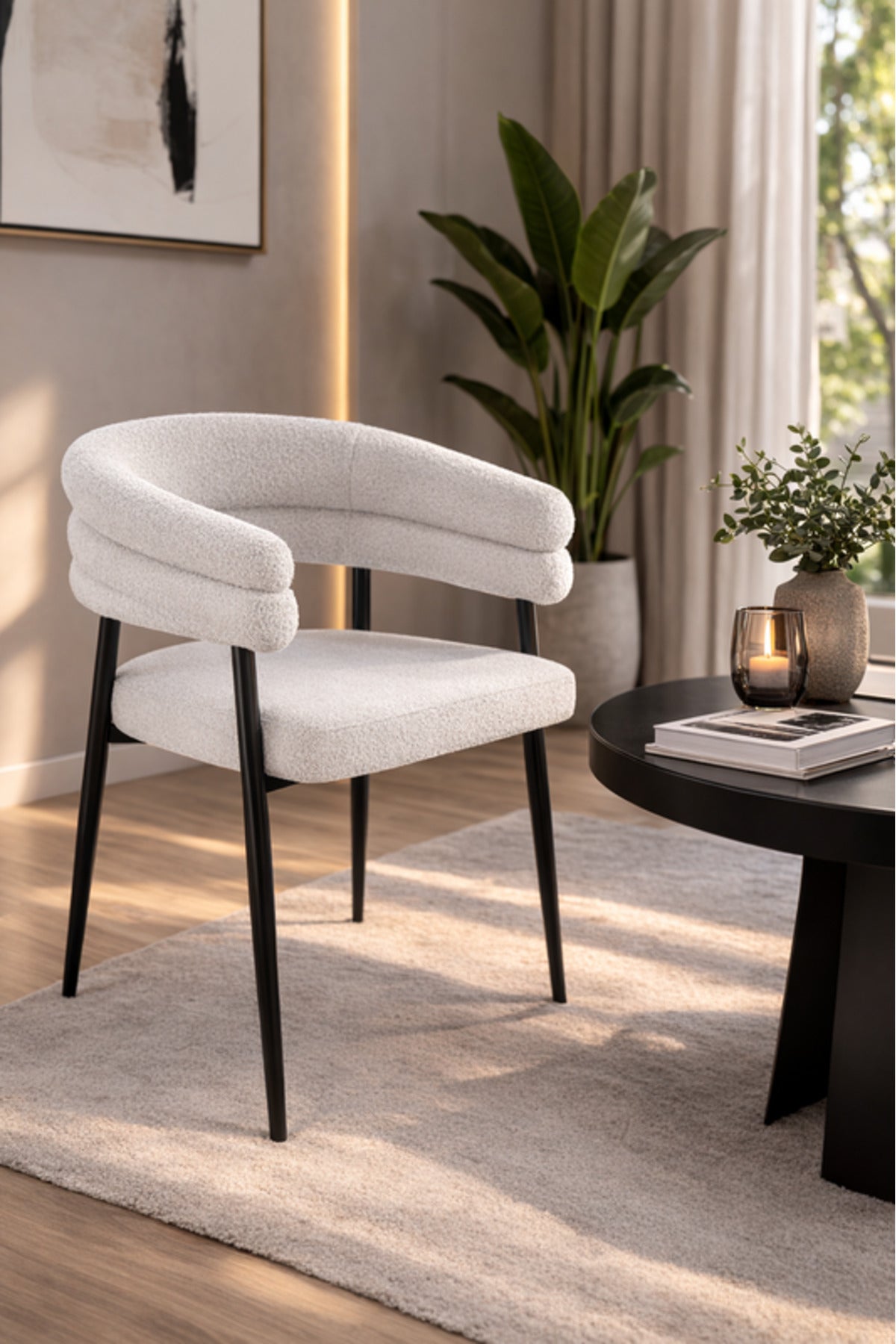 Light Grey Boucl≈Ω Arm Dining Chair 76x52x49cm Modern light grey boucl≈Ω Kitchen