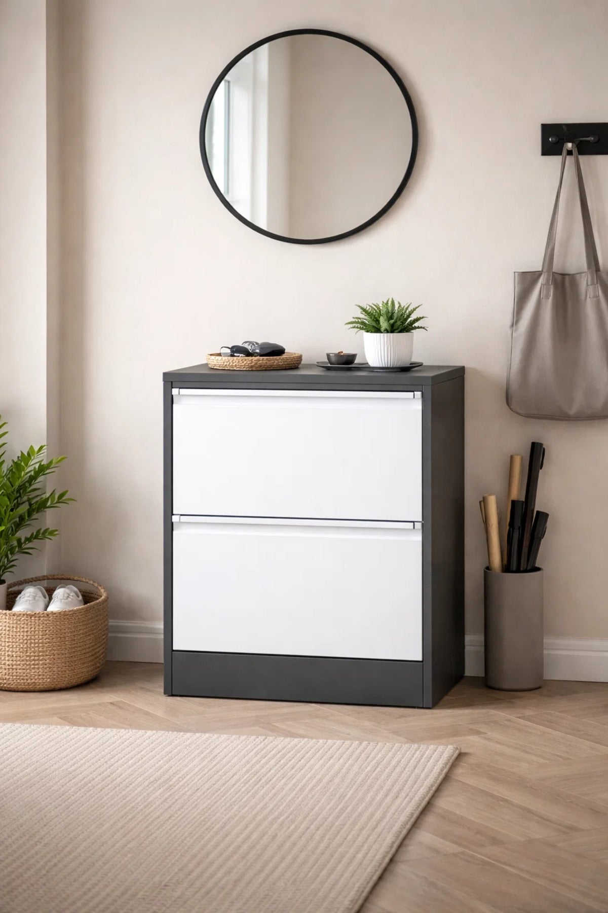 Modern 2-Drawer Steel Filing Cabinet Lockable Office Organizer Storage Unit Grey White