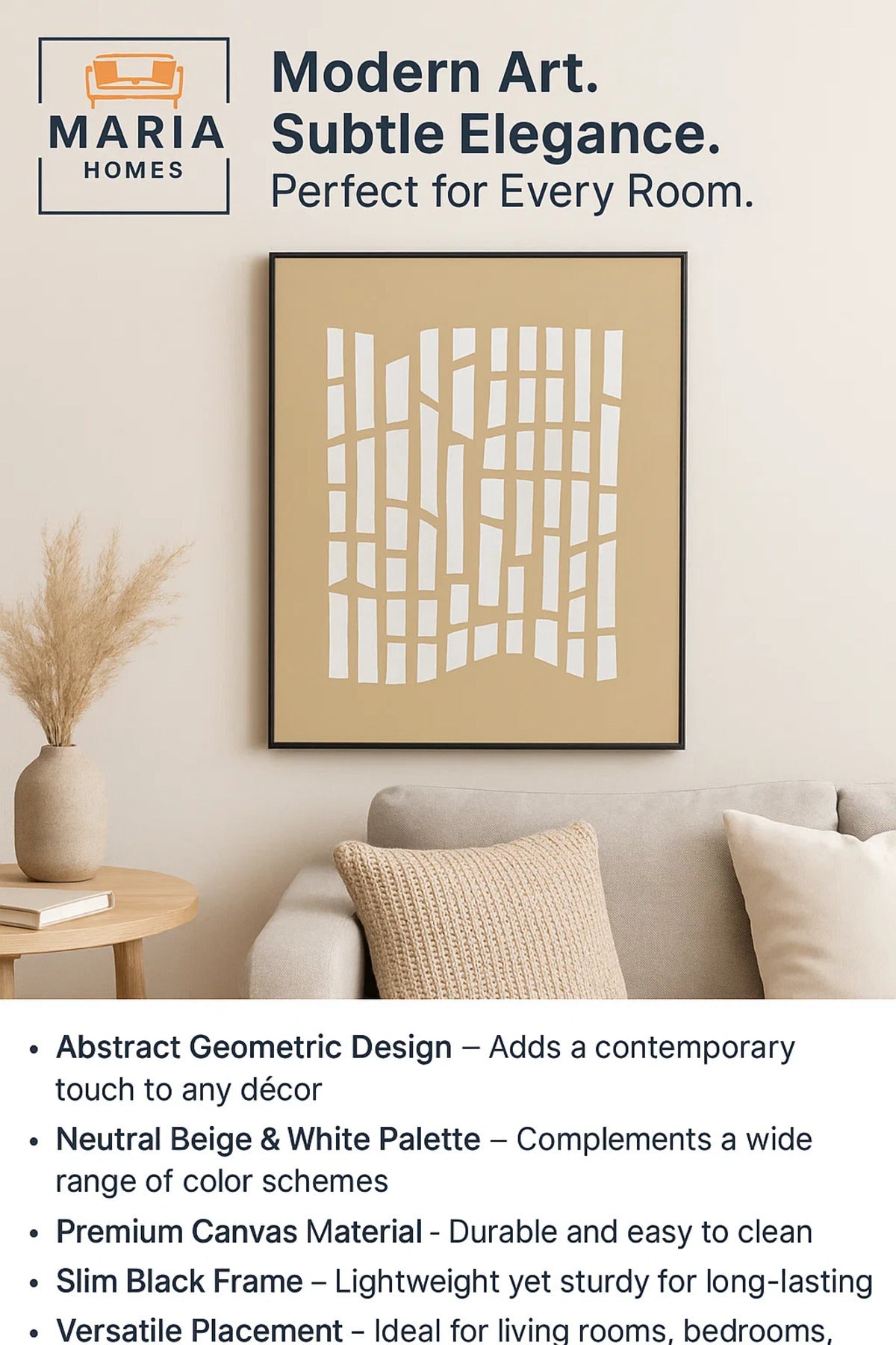 Abstract Beige Wall Art with White Cutout-Style Geometric Pattern-size80*120 CM