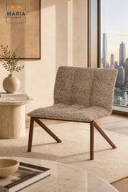 Modern Accent Lounge Chair with Wood Print Legs Upholstered Fabric Occasional Chair for Living Room, Bedroom & Reception Area Coffee Beige