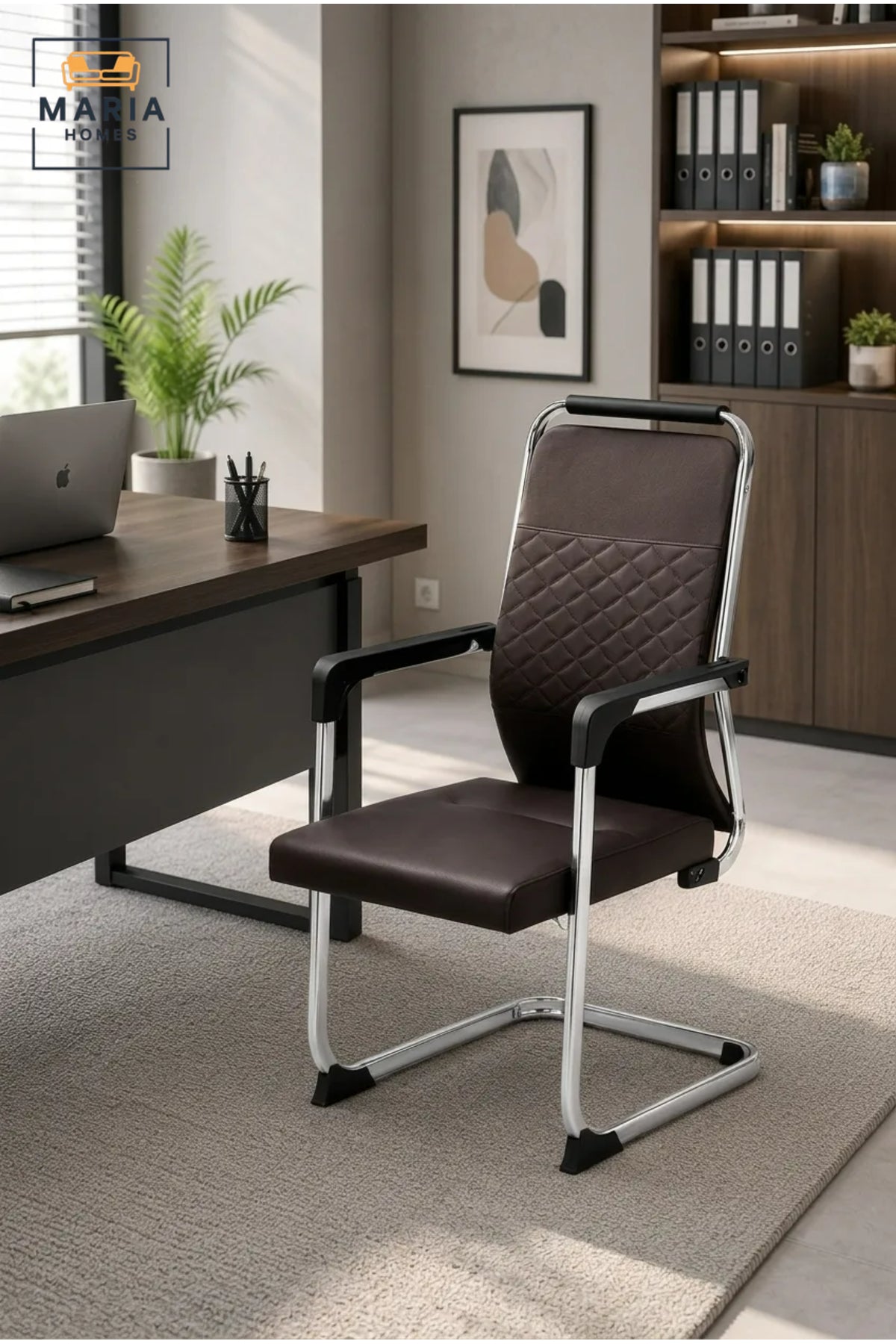 Modern Visitor Chair with Cushioned Seat, Quilted Backrest and Chrome Sled Base