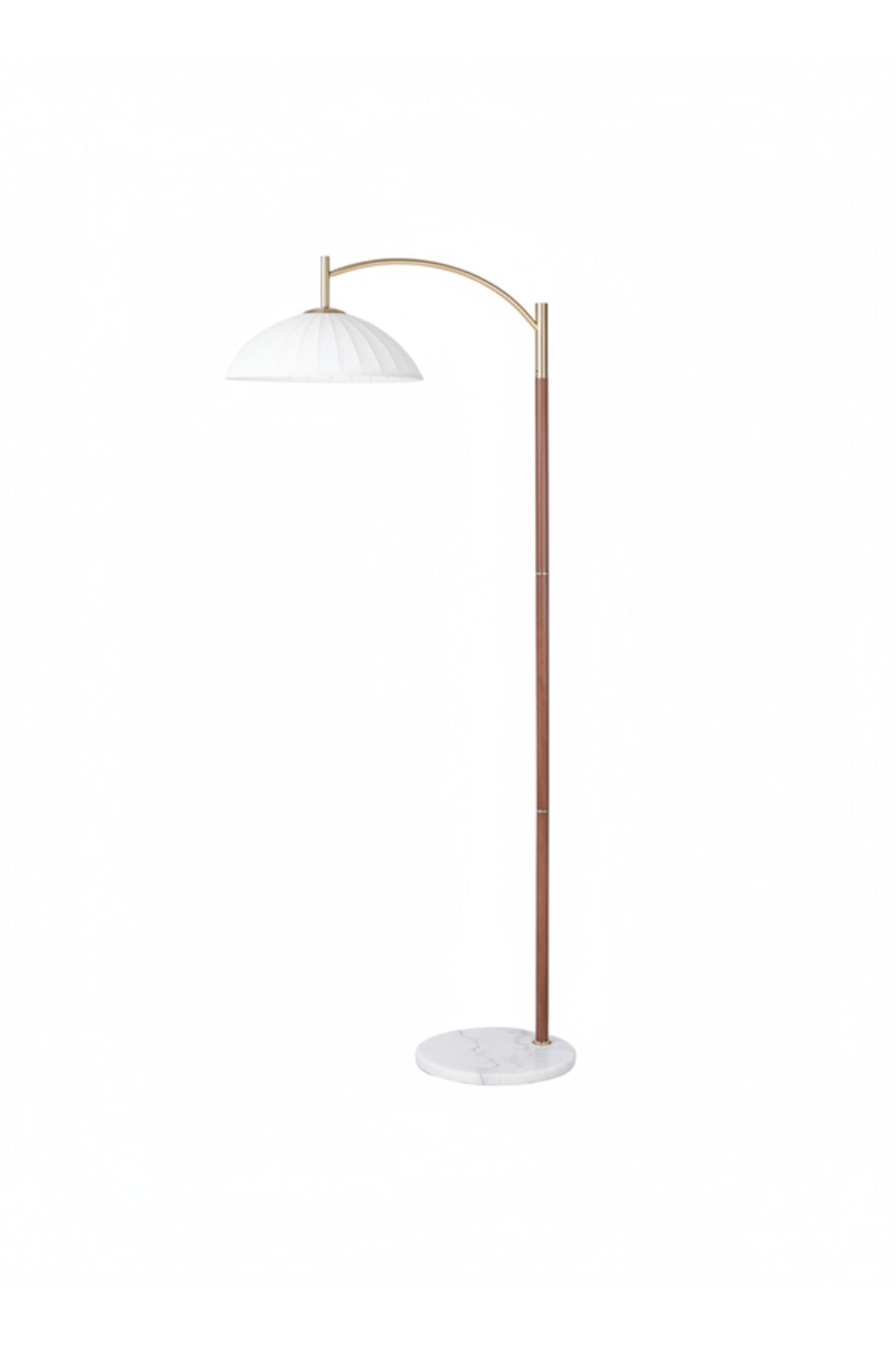 Modern Arc Floor Lamp with Marble Base and Wooden Stand for Living Room