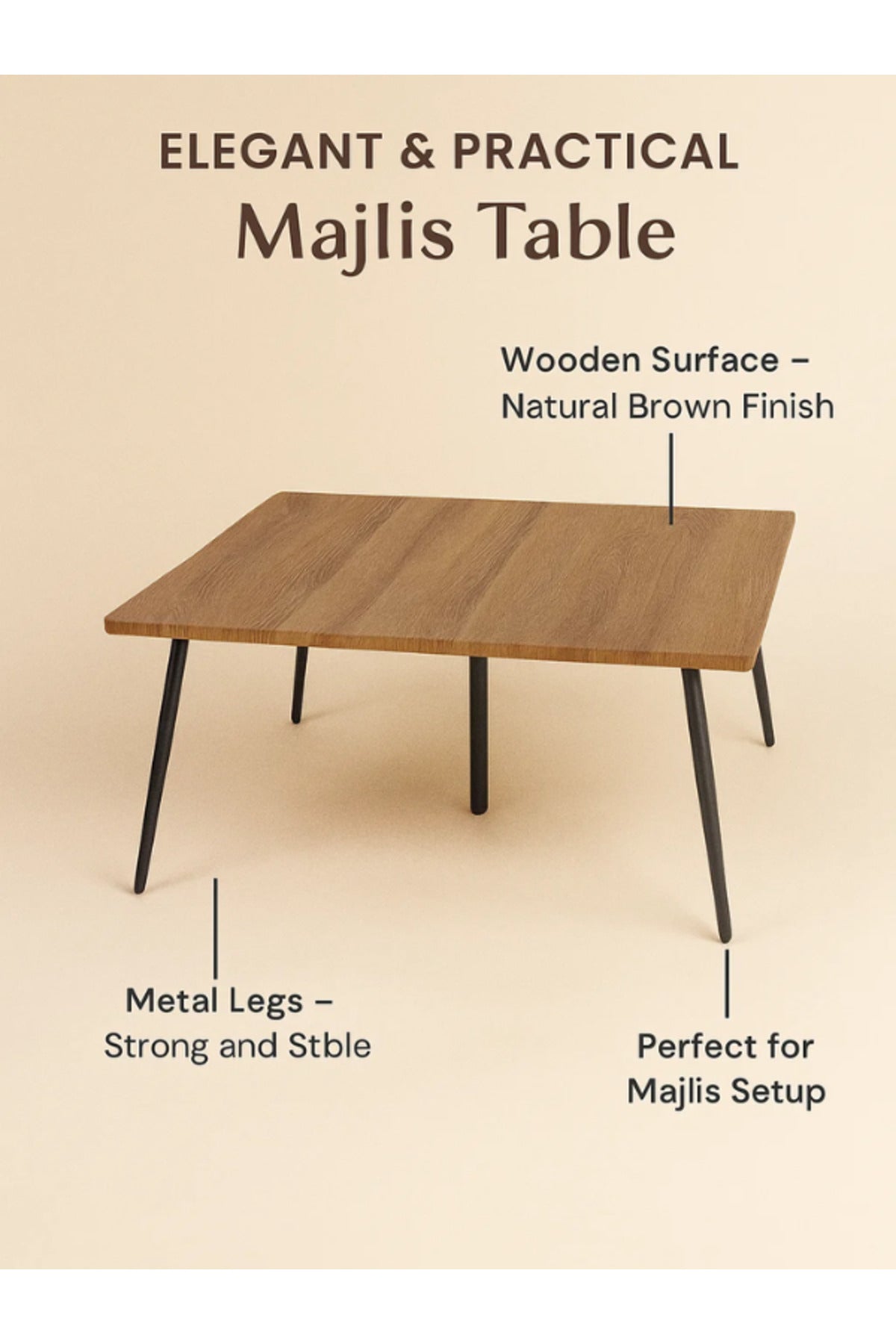 Modern Brown Wooden Coffee Table with Black Metal Legs Ð Rectangular Living Room Table 80_30 cm