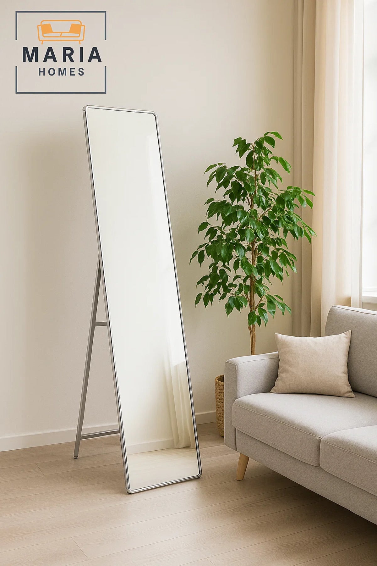 Full Length Silver Frame Standing Dressing Floor Mirror for Bedroom D≈Ωcor 160x40