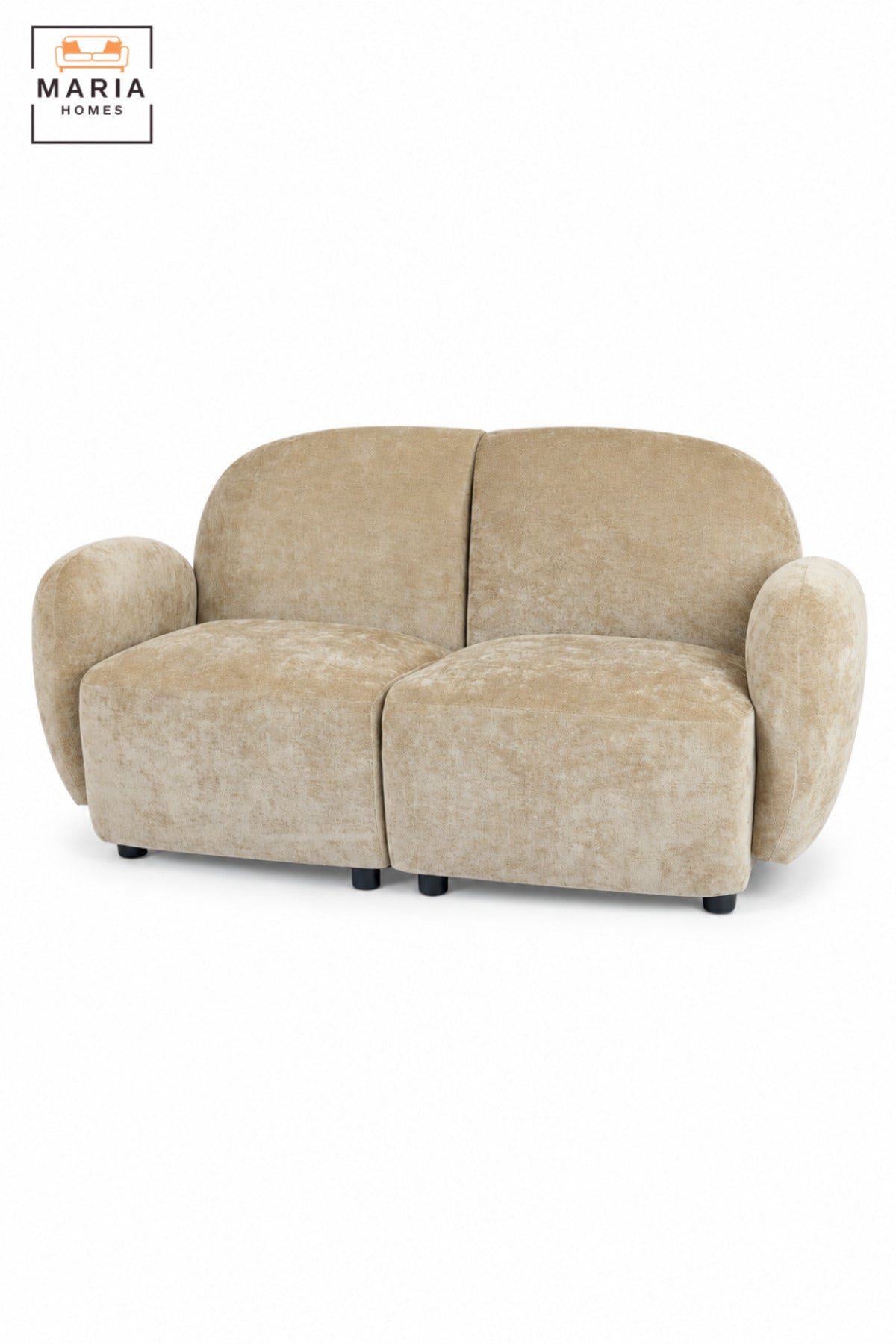 Modern 2 Seater Upholstered Loveseat Sofa with Rounded Backrest, Curved Armrests & Deep Cushioned Seats for Living Room, Bedroom and Lounge
