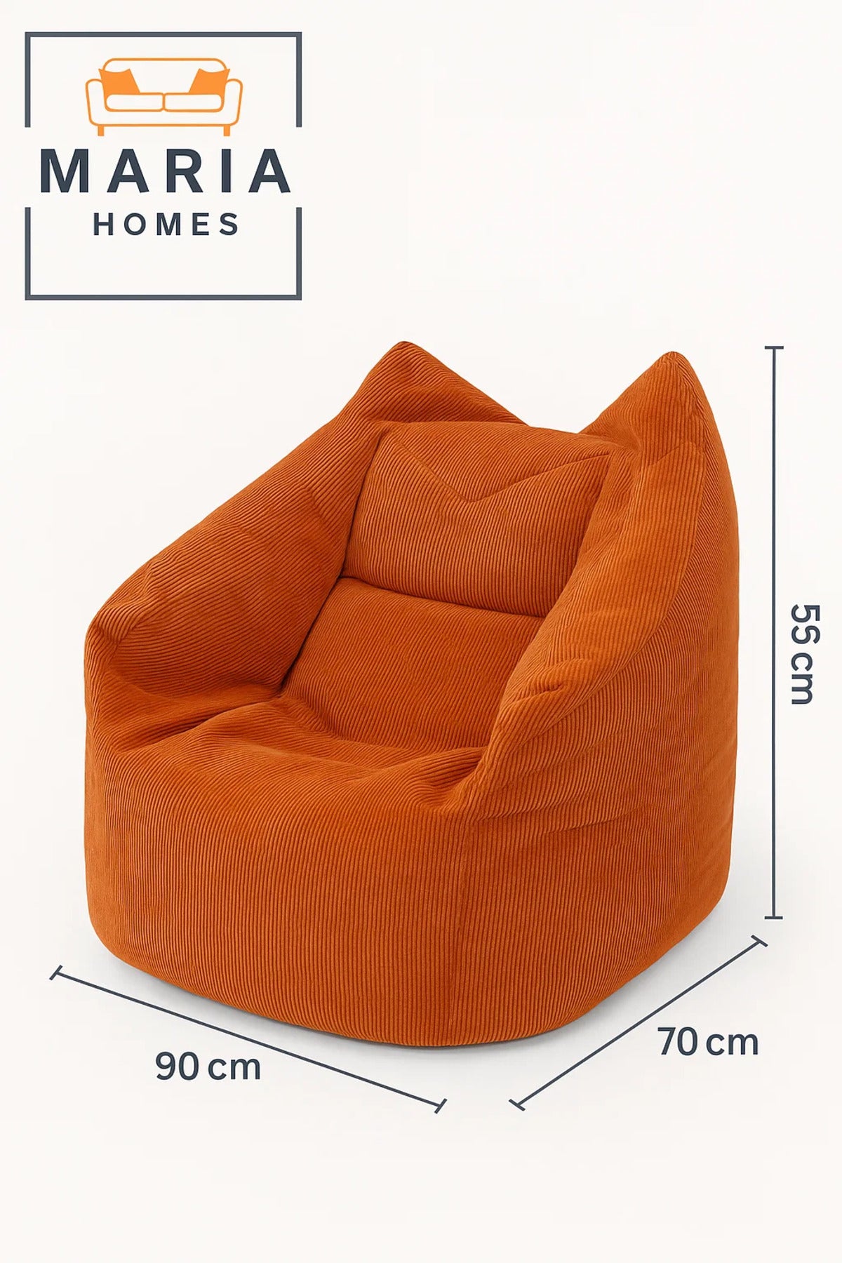 Ergonomic Corduroy Bean Bag Chair Ð Large Rust Orange Floor Lounger