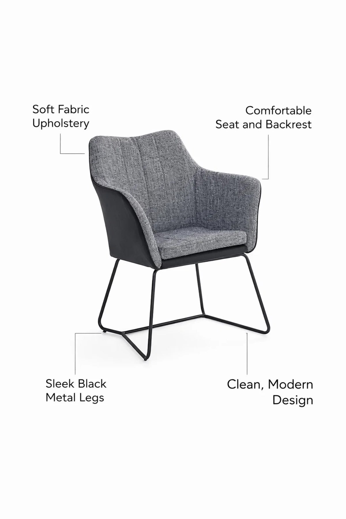 Contemporary Grey Fabric Dining Chair with Black Leather Back and Sled Legs for Modern Interiors
