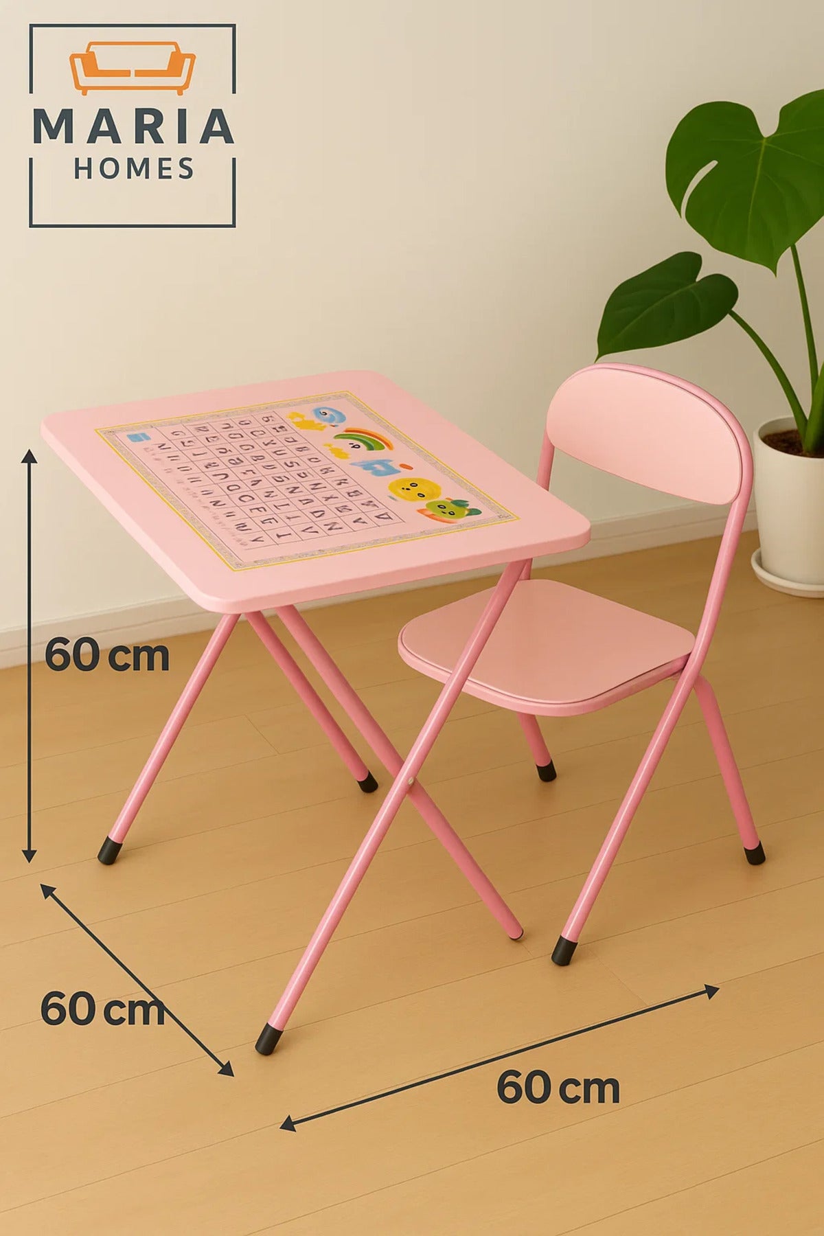 Pink Kids Study Table and Chair Set Ð Foldable Learning Desk with Alphabet Design