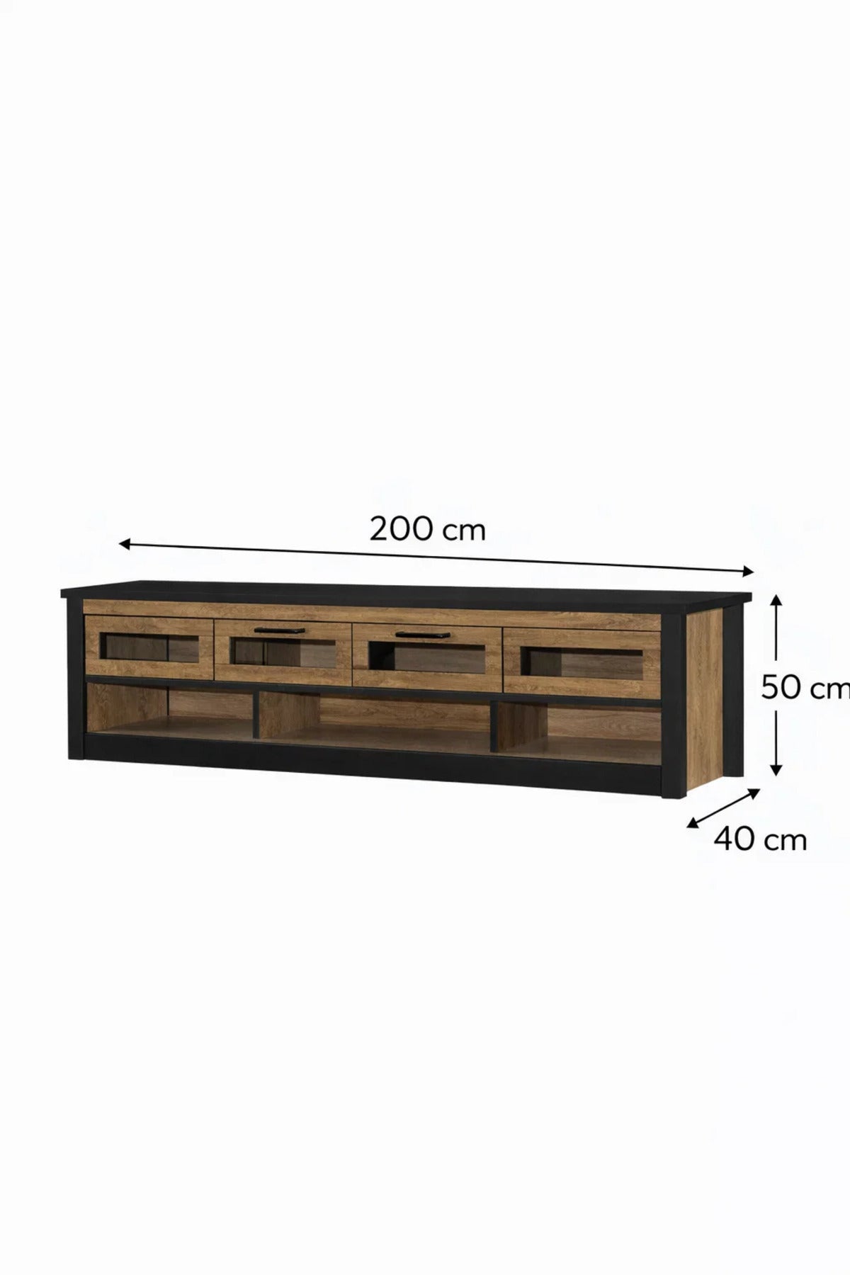Walnut Oak TV Stand 200x40x50 cm Modern Wooden Plasma Table with Drawers & Shelves
