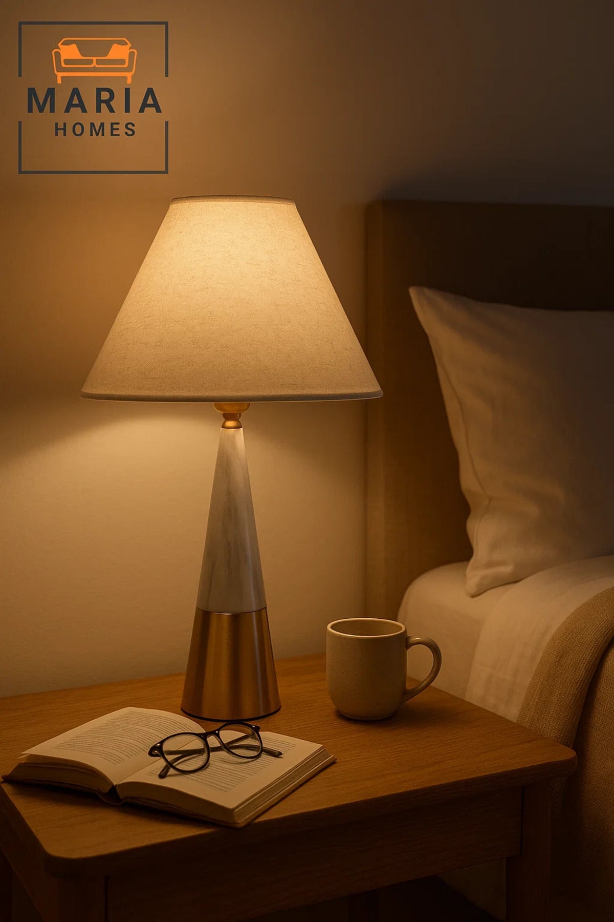 Cone-Shaped Marble and Gold Table Lamp