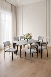 Modern Grey Dining Table Set with 6 Chairs 150 _ 90 _ 75 cm