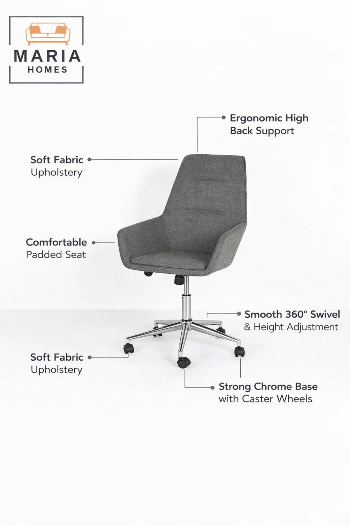 Light Grey Office Chair with Wheels Ð Modern Ergonomic Swivel Chair