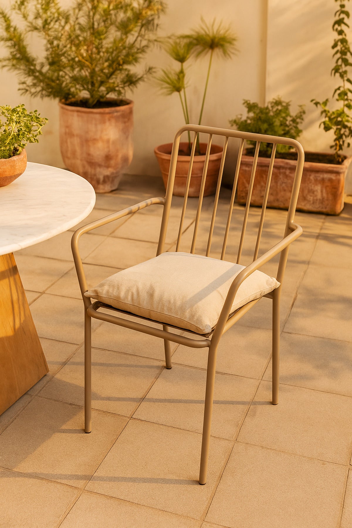 Champagne Gray Metal Chair Ð Modern Outdoor & Indoor Armchair for Garden, Balcony & CafŽ Use