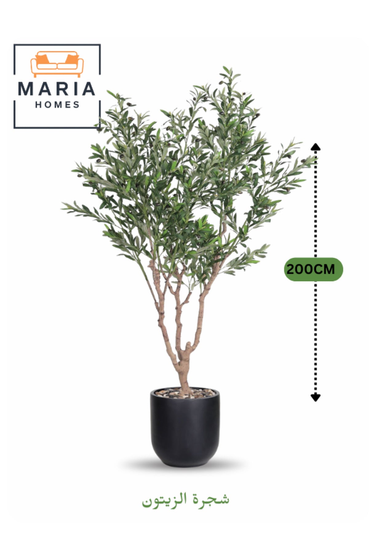 Artificial Olive Tree 200 cm Ð Decorative Plant in Black Dotted Fiber Pot for home & office decor