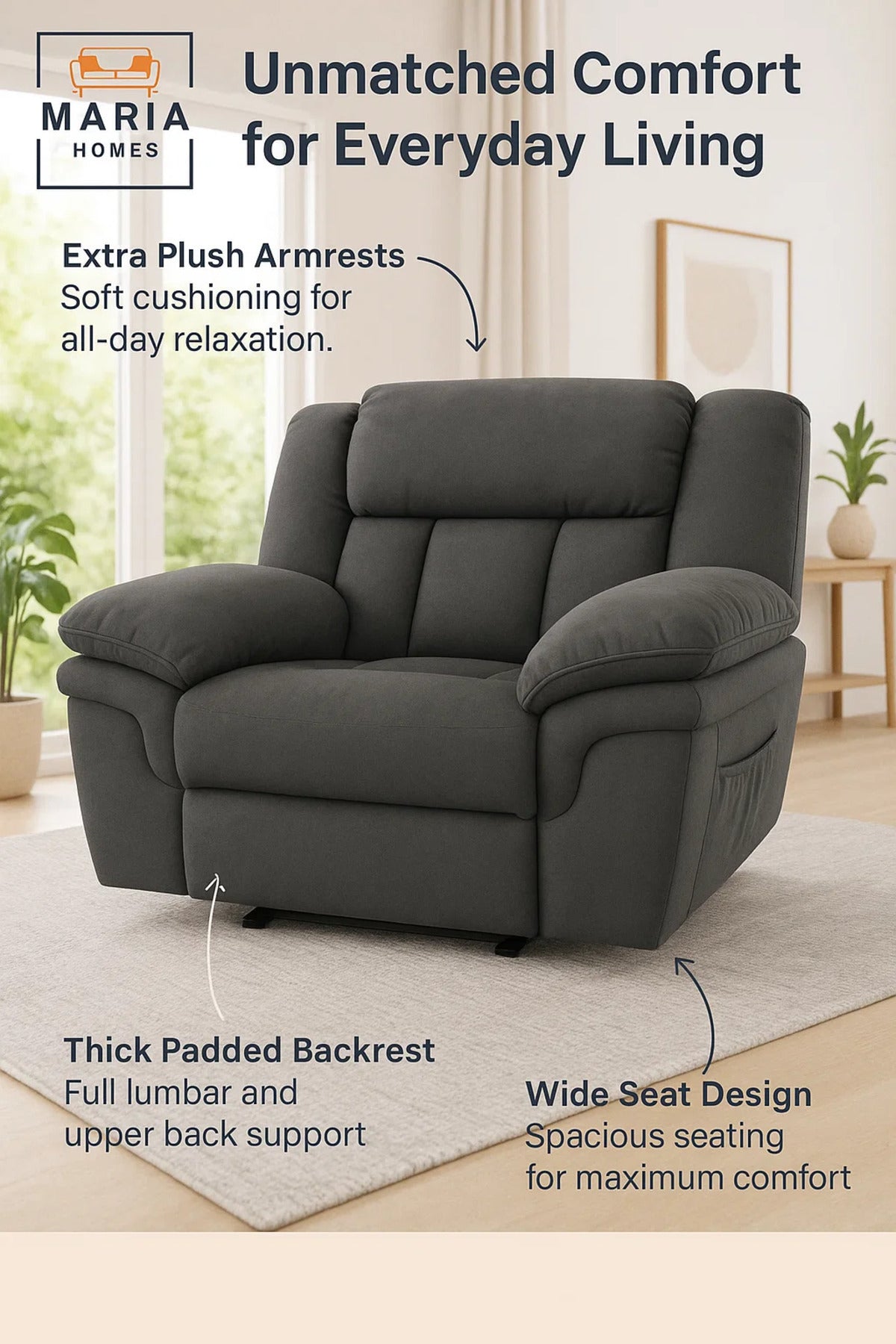 Plush Grey Manual Recliner Chair