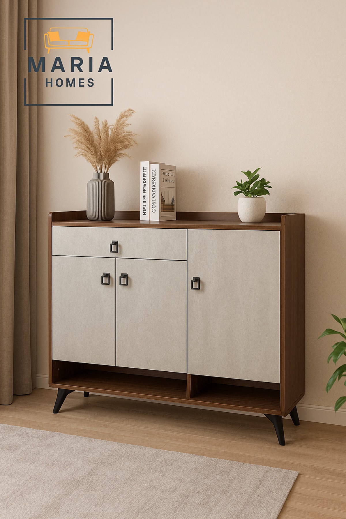Modern Coffee Ash Shoes Cabinet Ð 100_32_100 cm with Dual-Tone Finish and Metal Legs