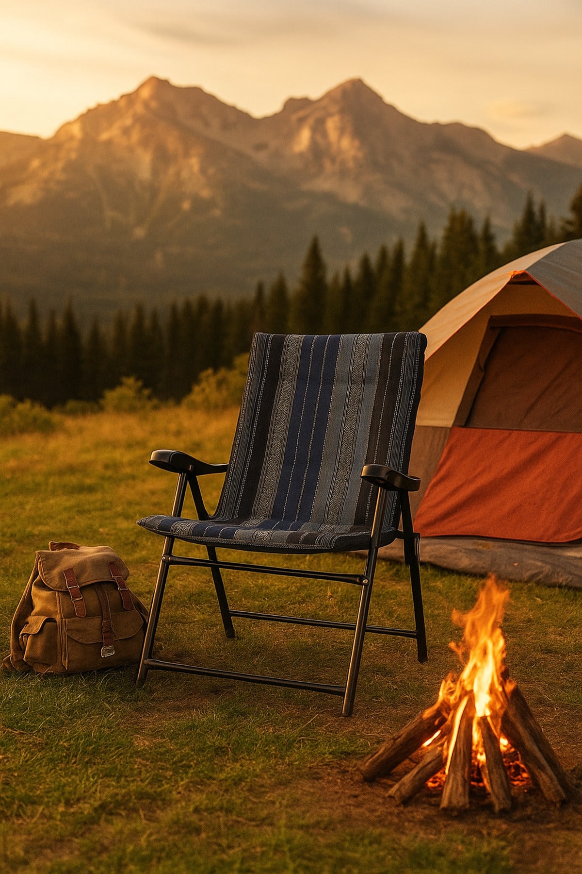 Blue Reclining Folding Chair Ð Comfortable Fabric Armchair with Metal Frame for Indoor & Outdoor Use