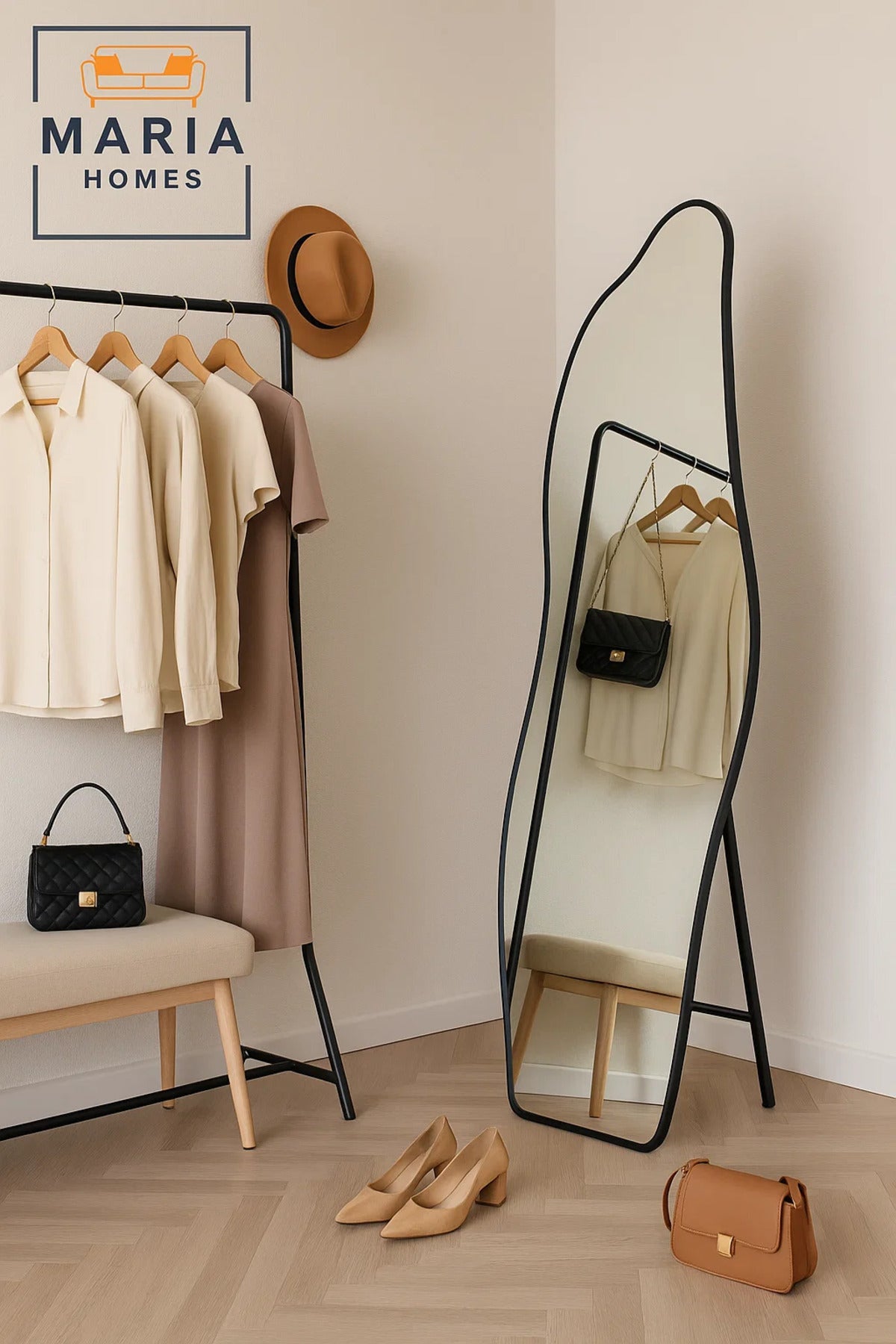 Wavy Full-Length Standing Mirror in Black Frame Ð 170x58 cm Modern Accent