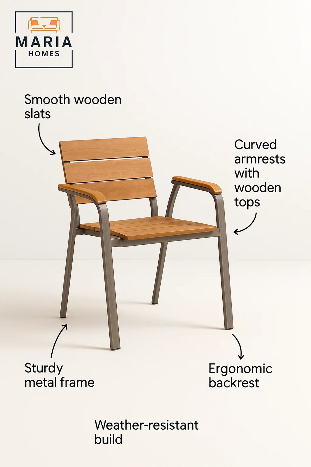 Wood Outdoor Dining Chair Aluminum Frame Patio Garden Balcony Caf≈Ω Furniture Comfortable