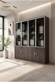 Modern Wooden Display Cabinet with Glass Doors √ê Office Storage Bookcase & Filing Cabinet