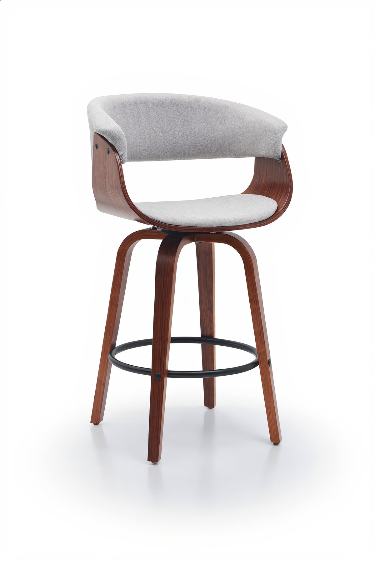 Swivel Bar Stool with Curved Wood Backrest, Metal Footrest for Kitchen & Counter